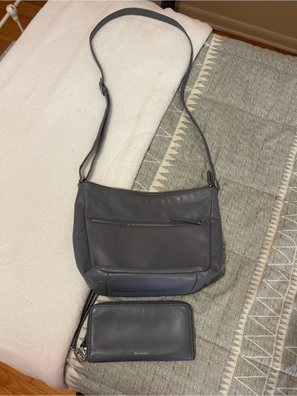 Vera Bradley Gray Crossbody Bag with Matching Wallet
